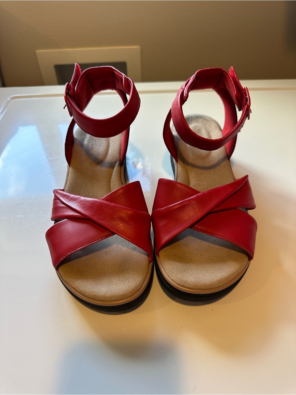 Clarks Red Crisscross Ankle-Strap Sandals